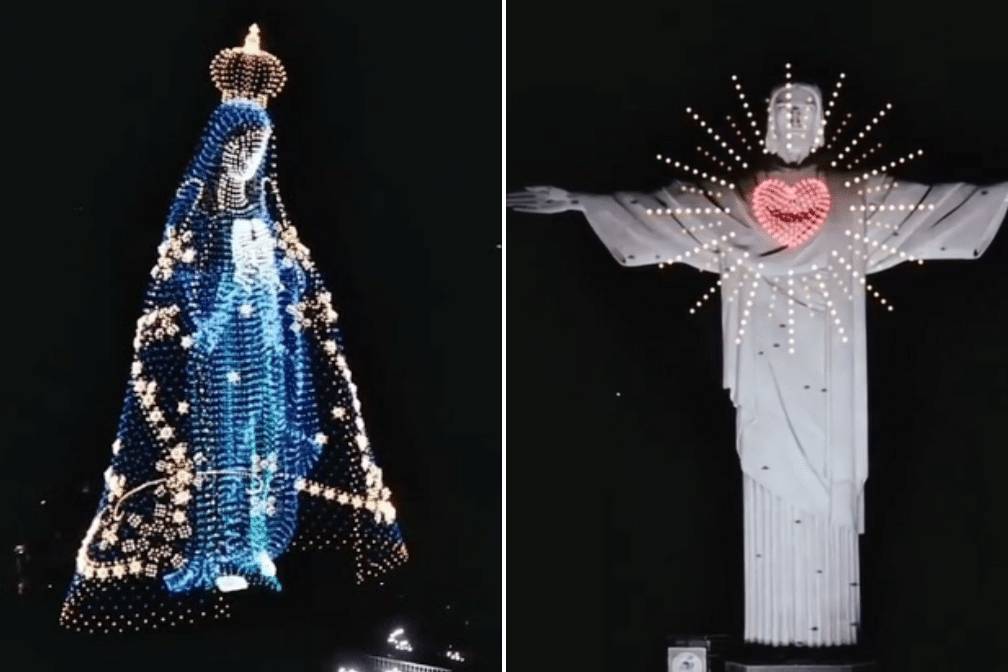 nossa senhora projetada cristo redentor