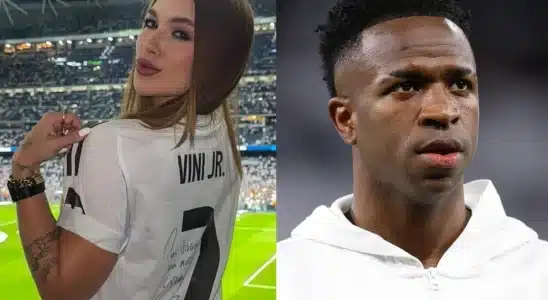 virginia posa com camisa de vini jr e detalhe chama atencao