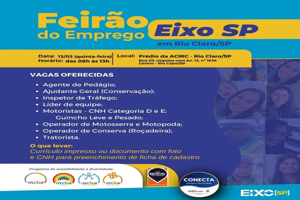 Eixo SP realiza Feirão de Emprego em Rio Claro nesta quinta 4 Feirao Rio Claro