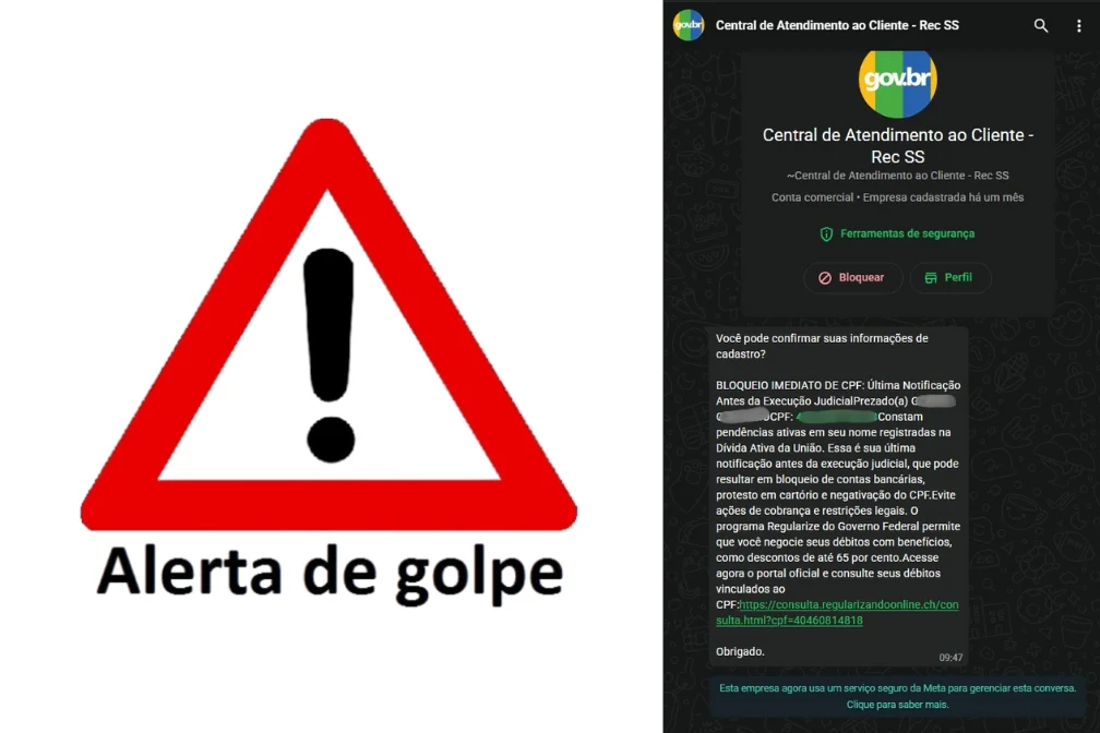 Alerta: mensagem falsa sobre Dívida Ativa usa CPF real para aplicar golpe via Whatsapp 4 golpeaa